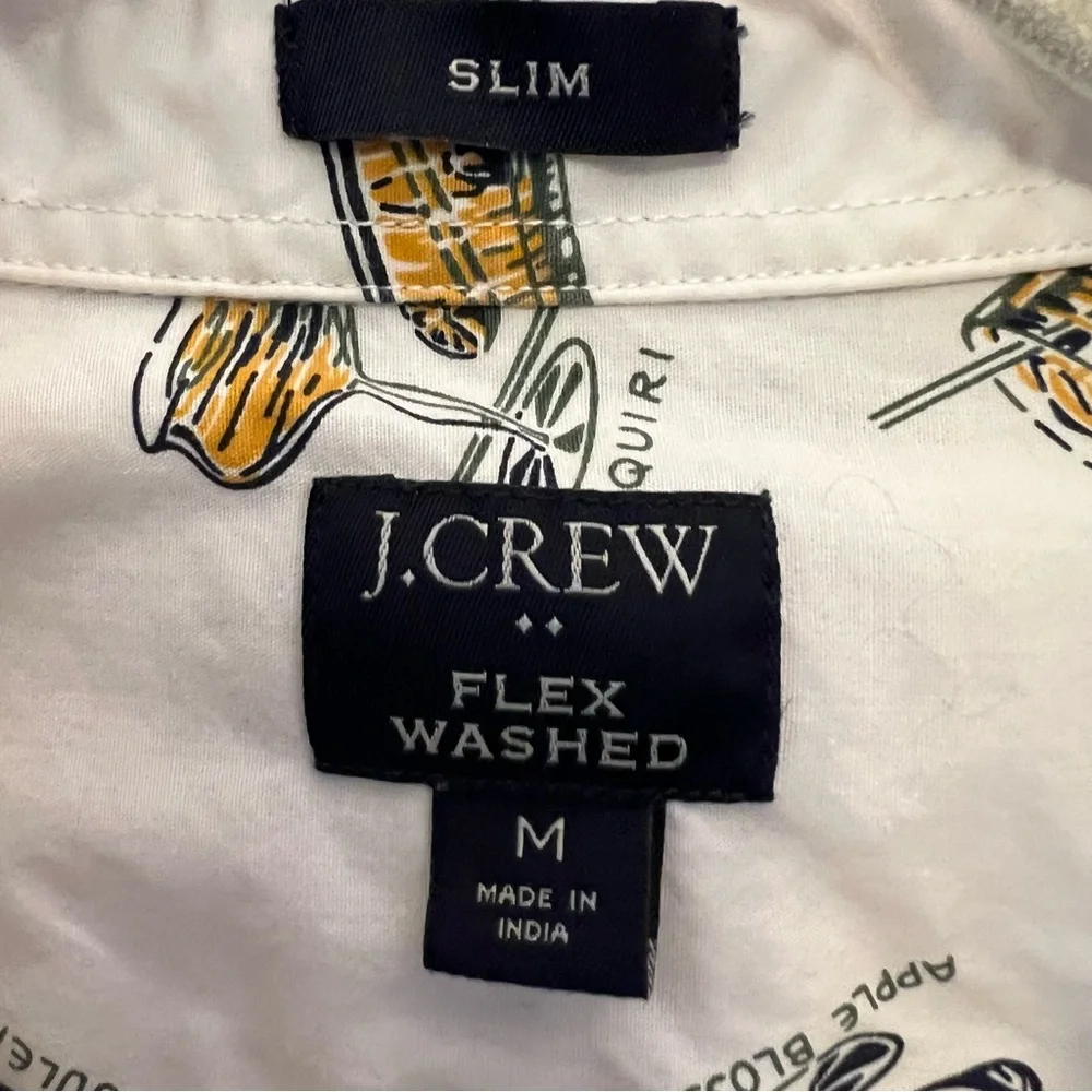 J. Crew Men’s Flex Washed Vintage Cocktail Print‎ Button Down Shirt Medium LN